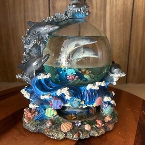Dolphin Ocean water globe  with Coral Accents music box